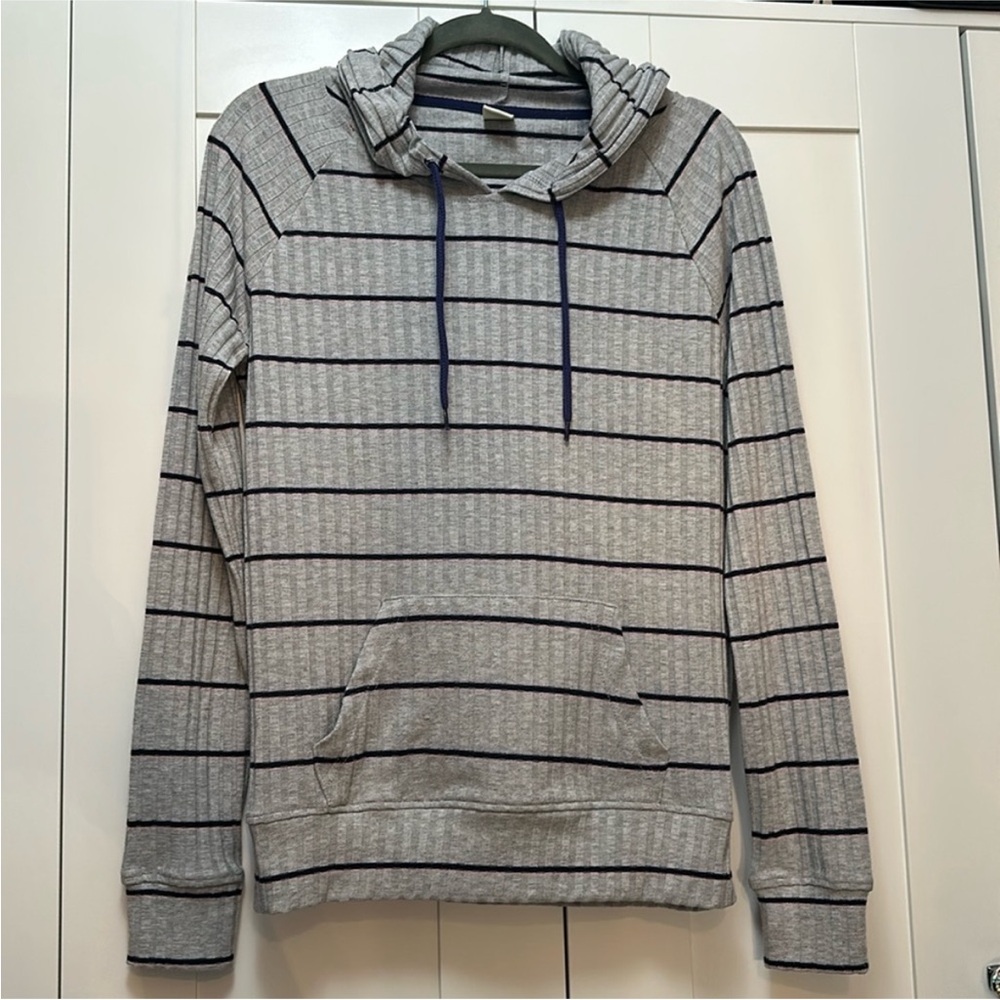 Gray Stripe Hooded Sweatshirt Women’s Sz MED